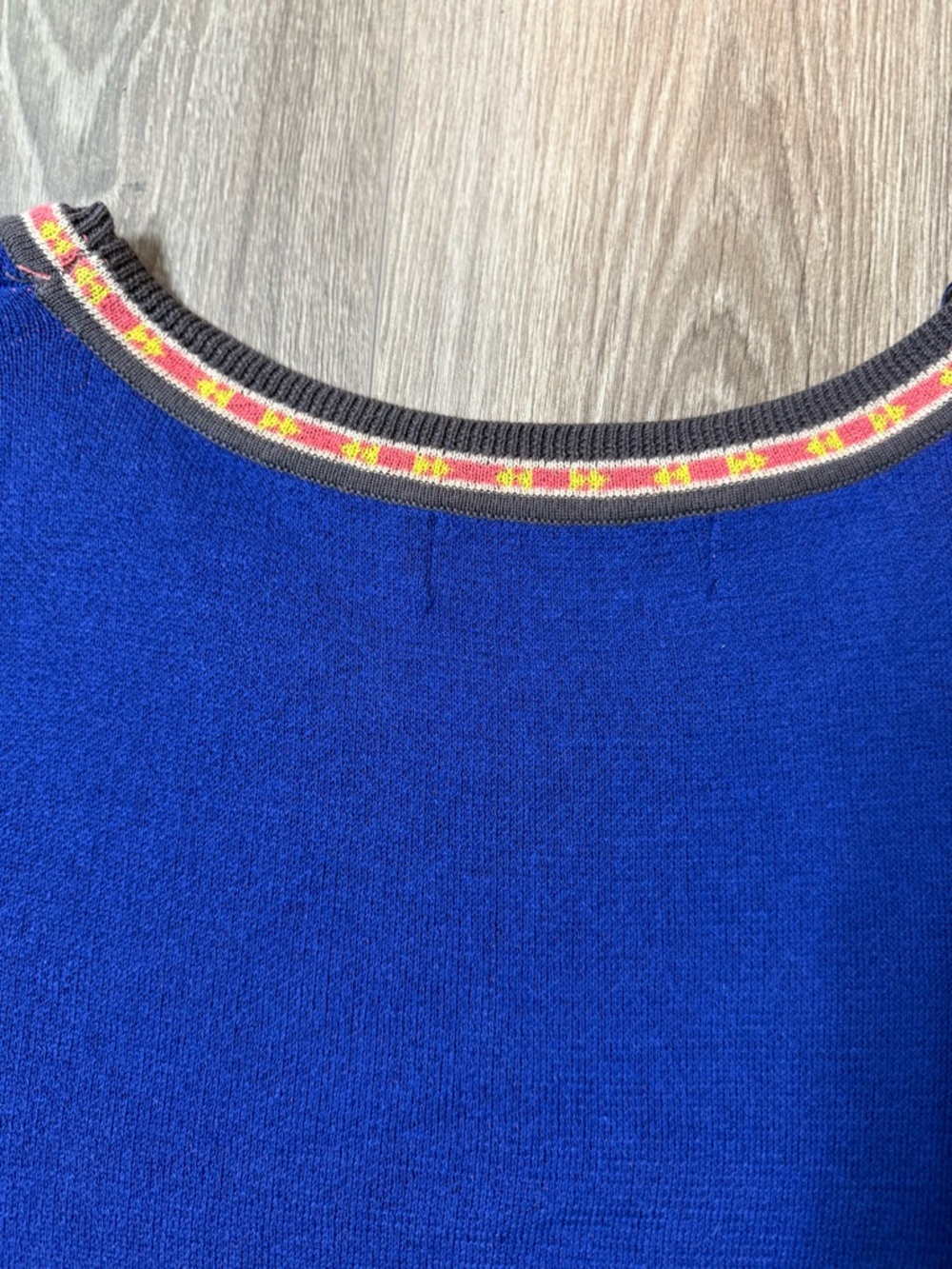 Boho Sweater Mini Dress Royal Blue Baroque Tapestry Intarsia Knit Festival Small - Picture 9 of 9